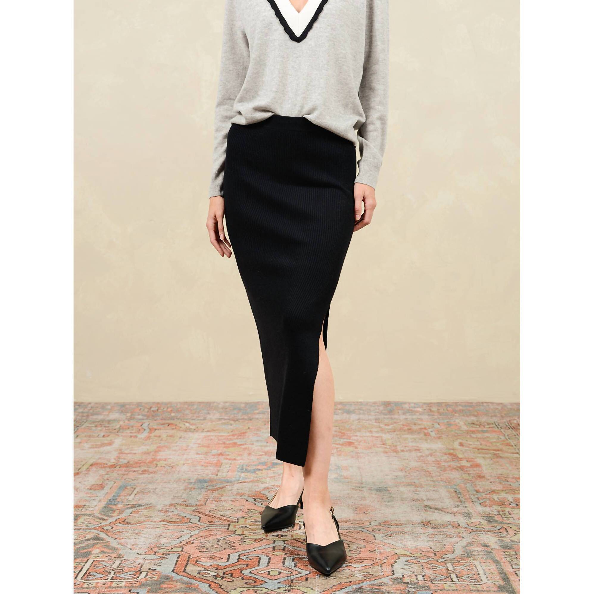 New 27 Miles Malibu Betsi Cashmere Side Slit Pencil Skirt In Black
